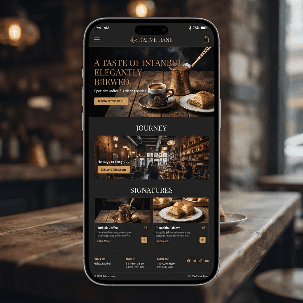 Превью быстрого мобильного шаблона сайта на смартфоне — Istanbul Coffee