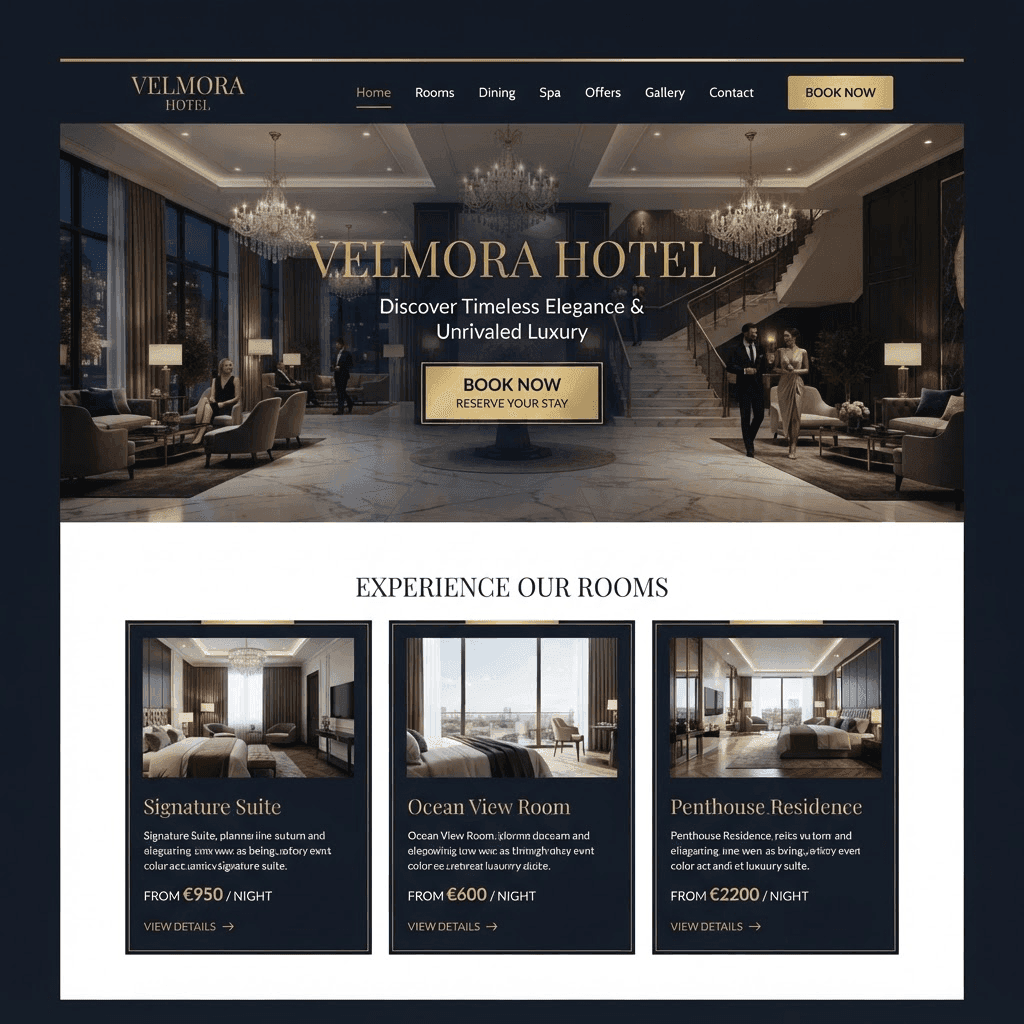 Превью быстрого мобильного шаблона сайта на смартфоне — Velmora Hotel